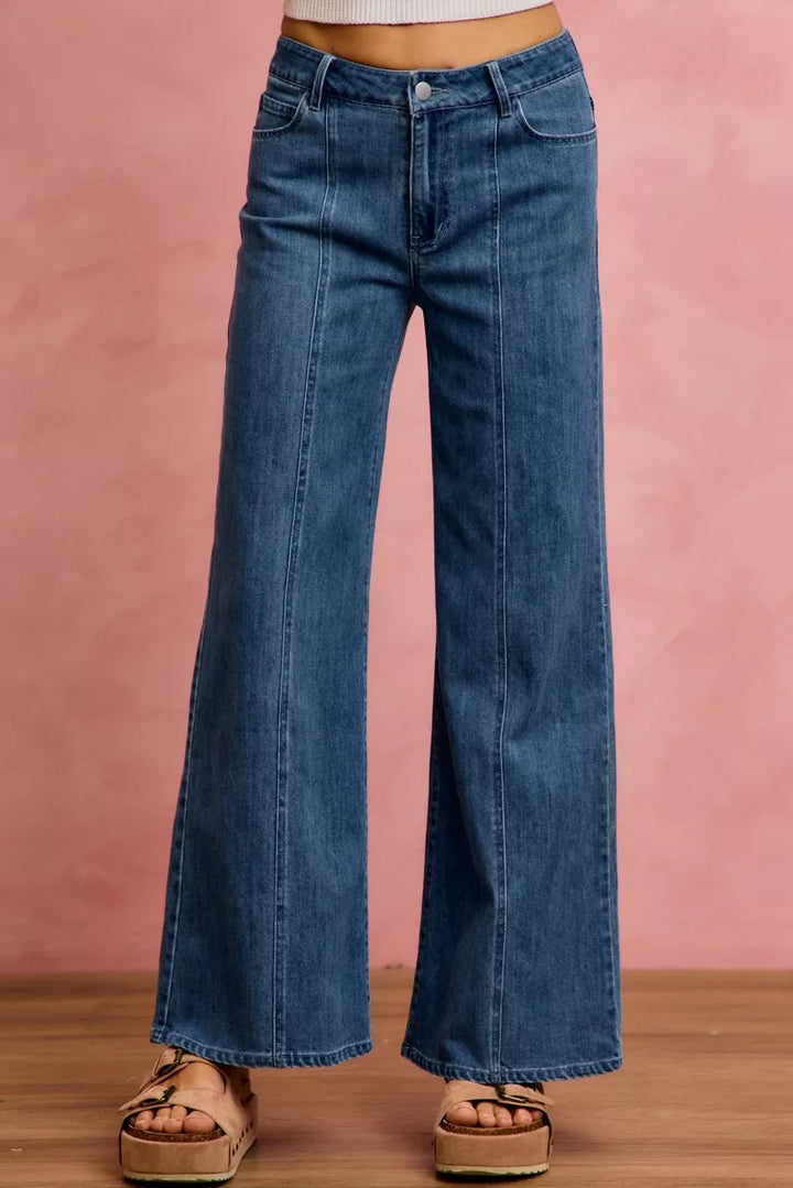 DENIM Mid-rise wide-leg jeans with front center seam