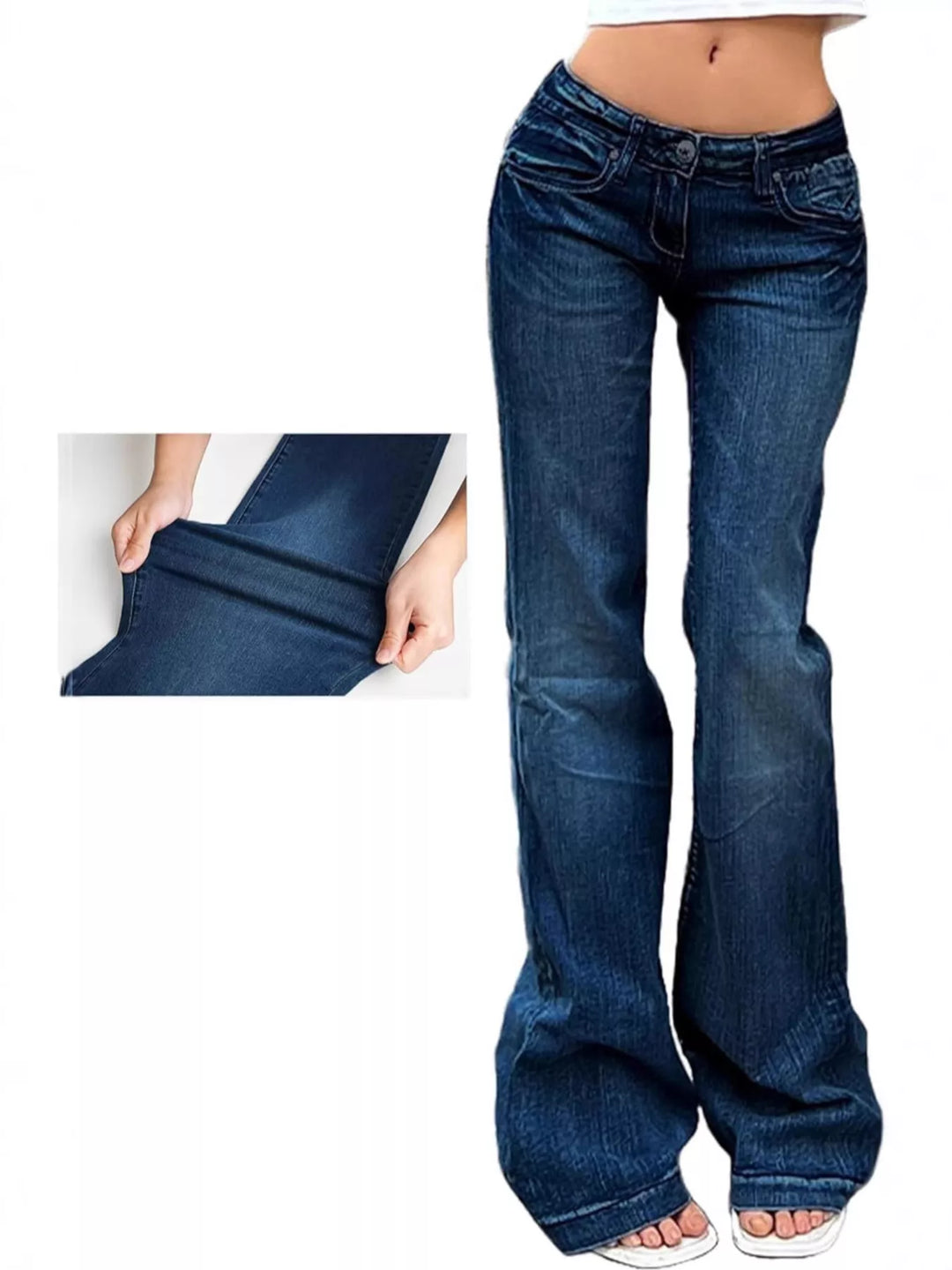 Blue Black Low rise flare jeans with whiskered wash and full-length leg