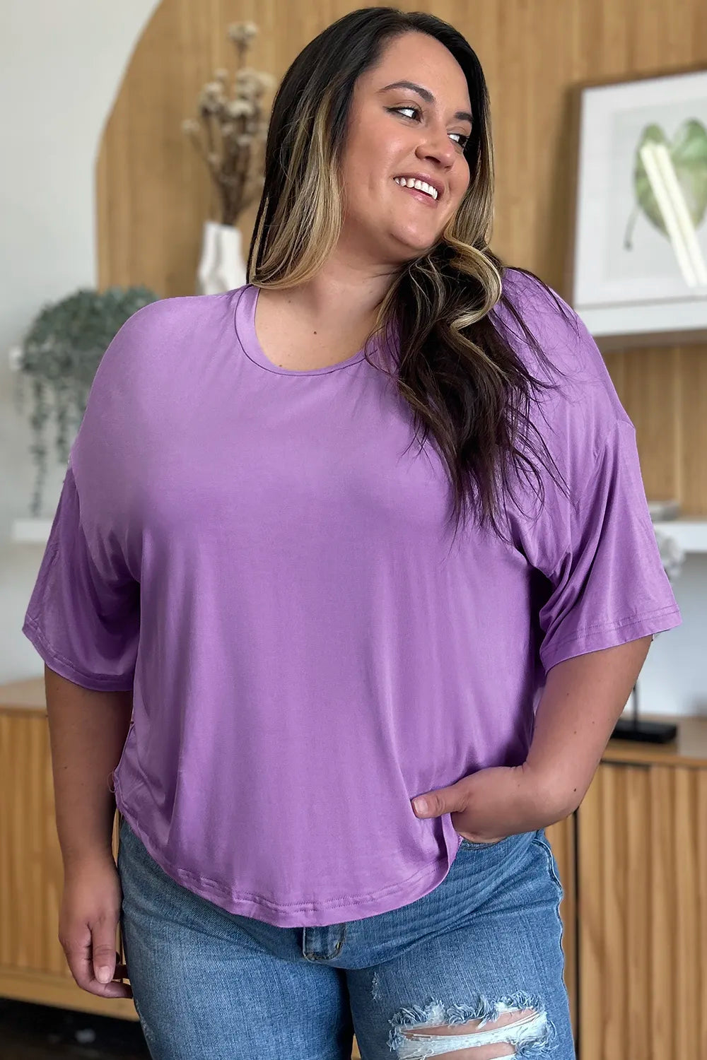 Boxy drop-shoulder round neck bamboo tee