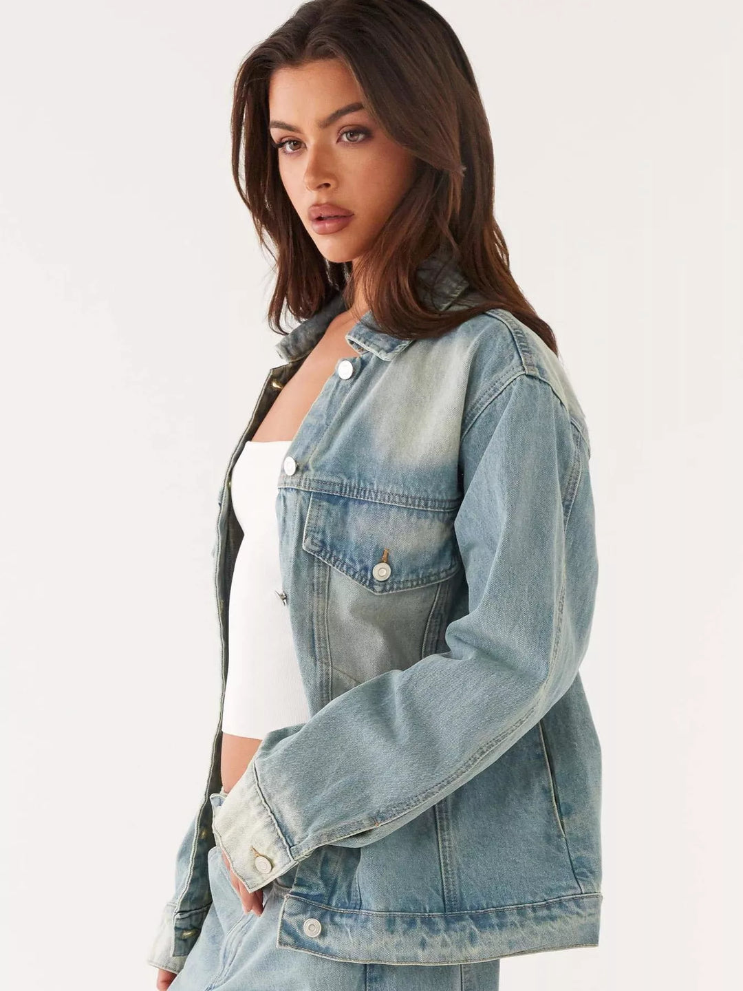 Air Force Blue Oversized button-up denim jacket and jeans two-piece set
