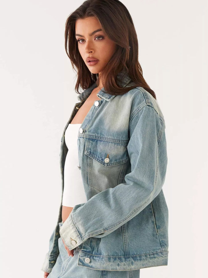 Air Force Blue Oversized button-up denim jacket and jeans two-piece set