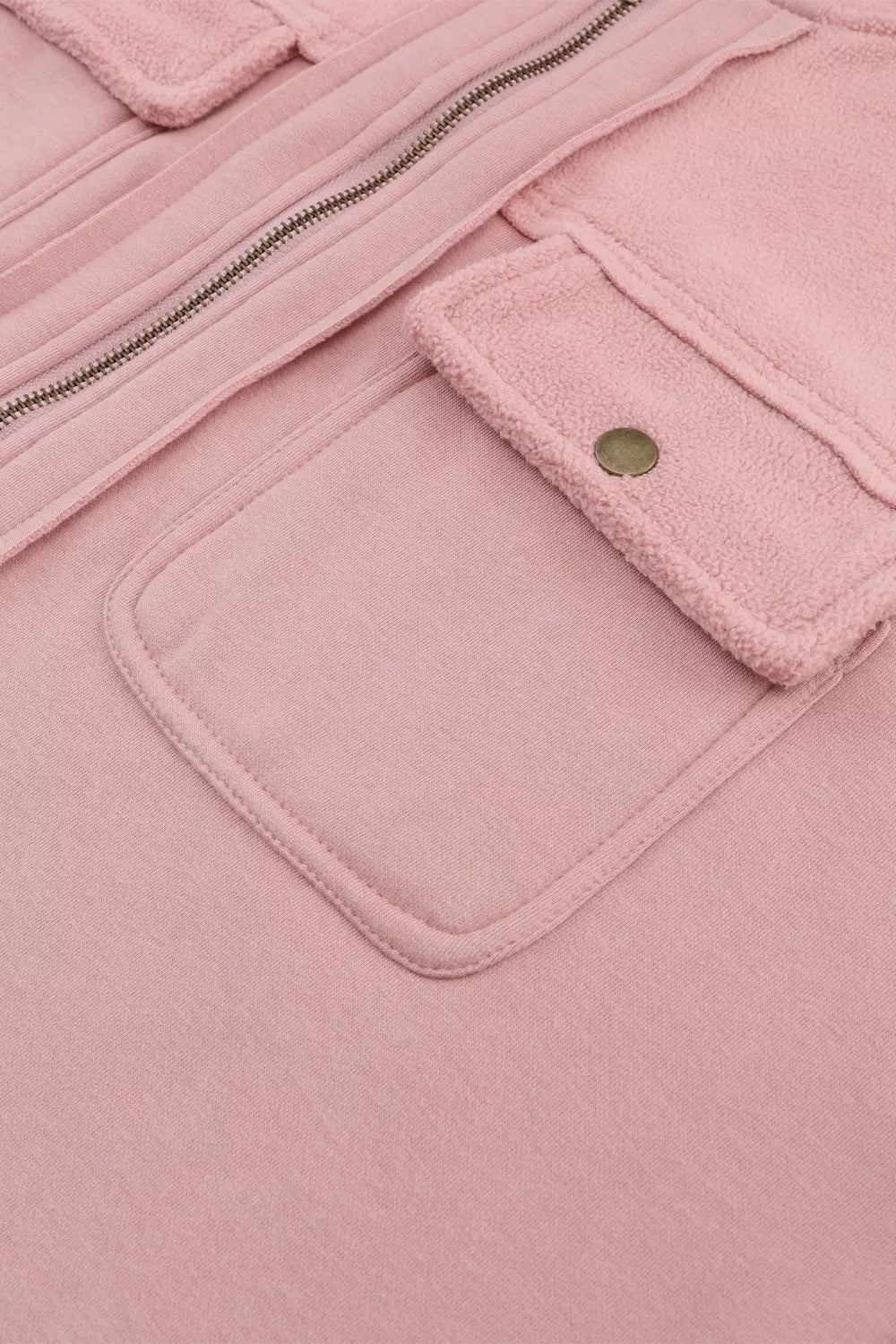 Zip-up hooded fleece jacket with flap pockets