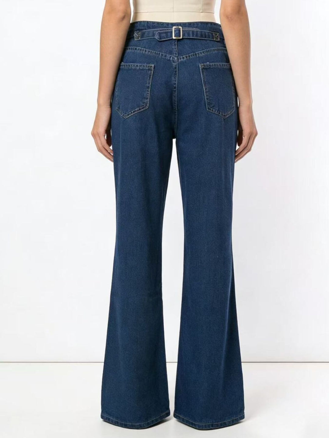 High-rise wide leg jeans with knee seam detail