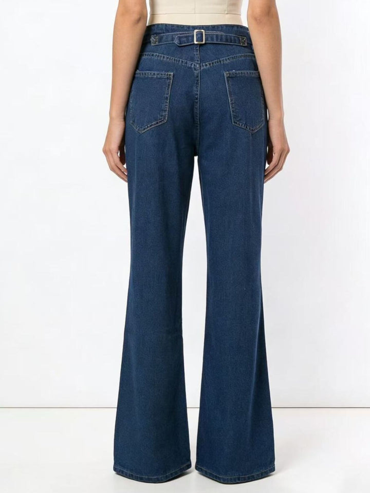 High-rise wide leg jeans with knee seam detail