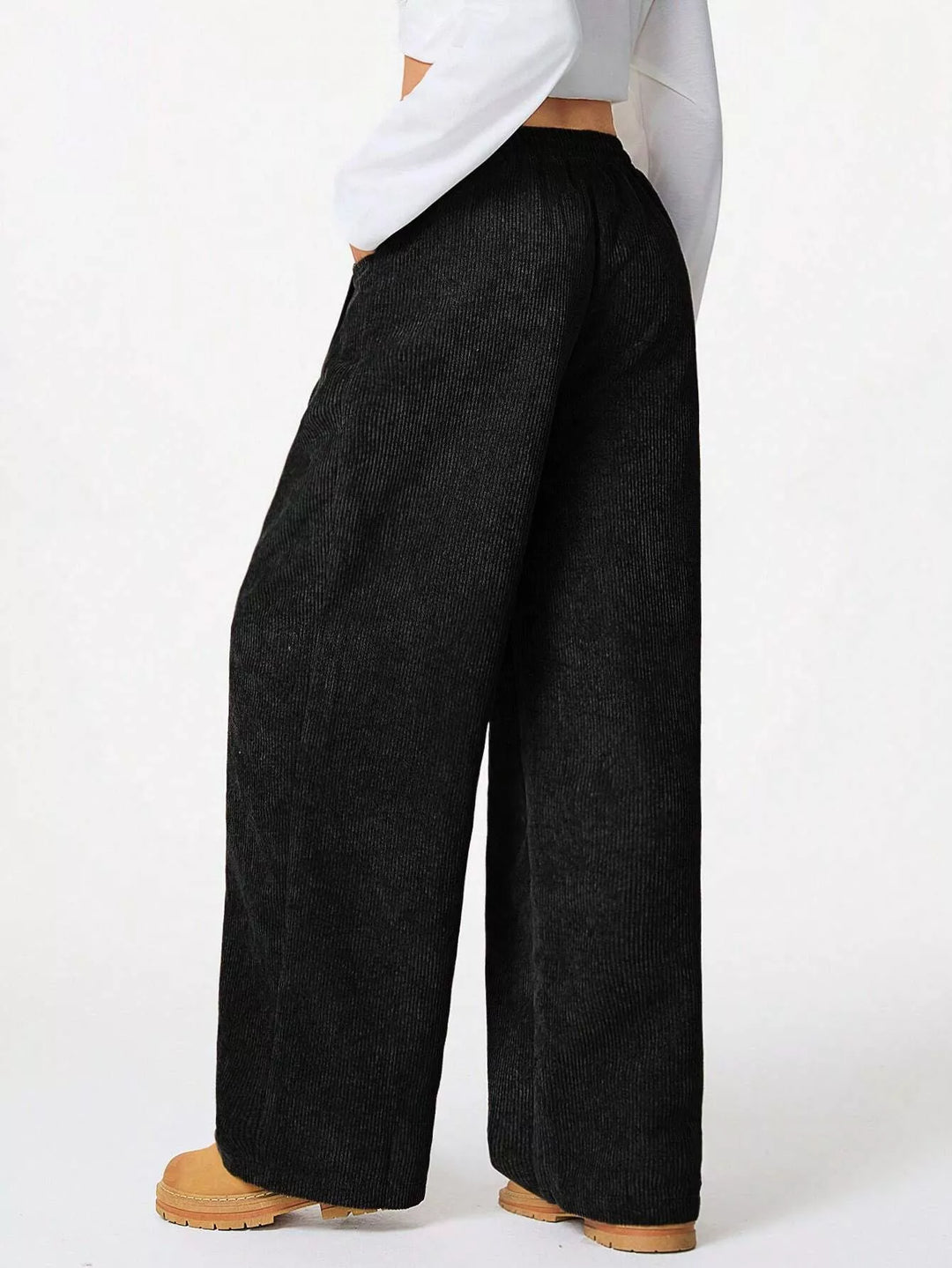 Corduroy wide-leg pants with drawstring waist and pockets