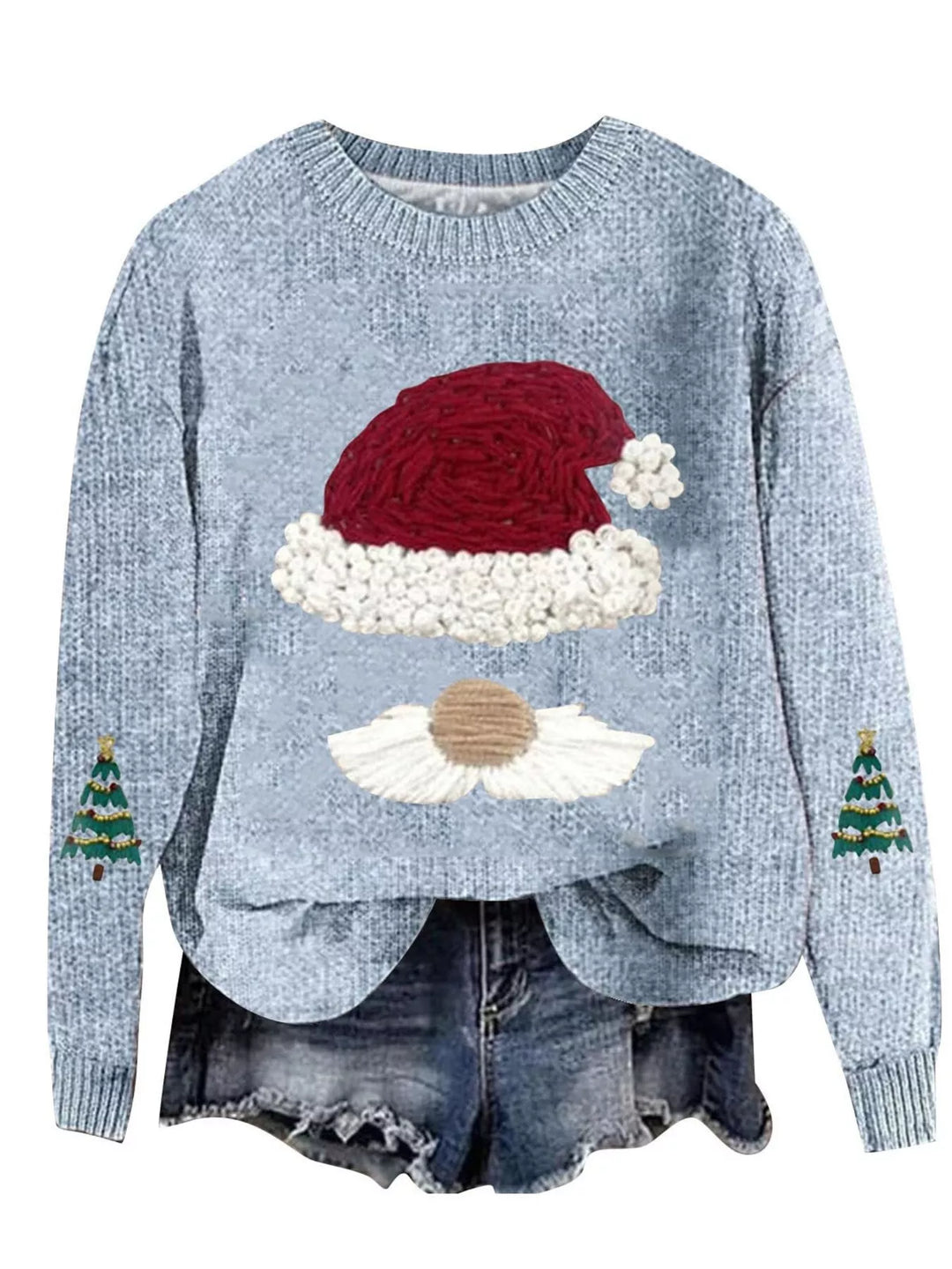 Sky Blue Santa graphic dropped shoulder crew neck sweater