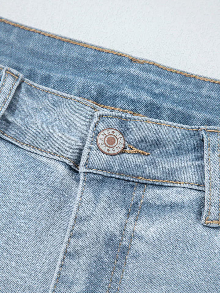 Distressed mid-rise ankle skinny jeans with raw hem