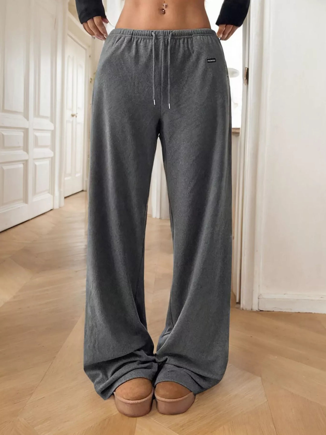 Wide-leg drawstring pants with elasticized waist