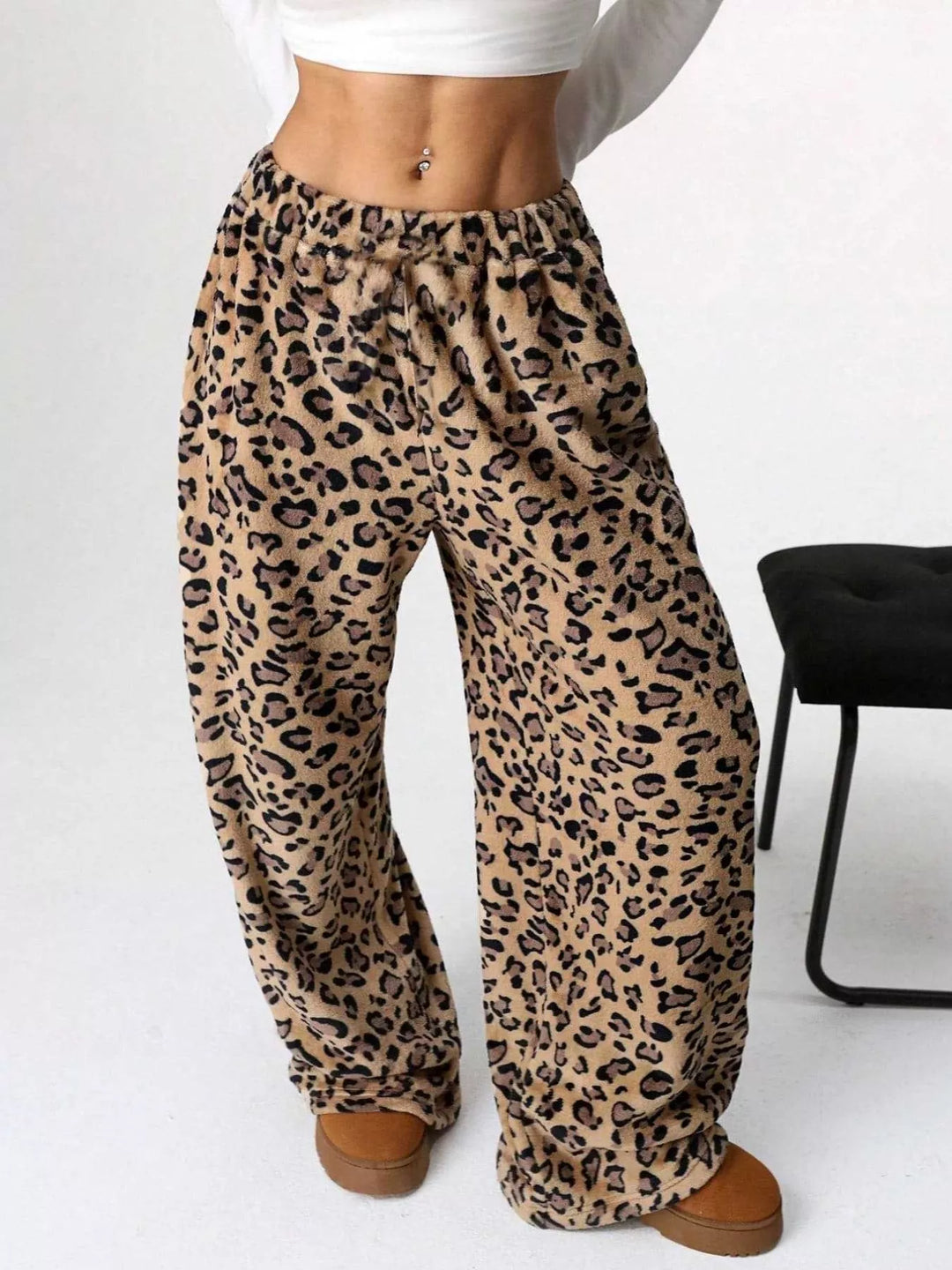 Drawstring wide-leg pull-on lounge pants