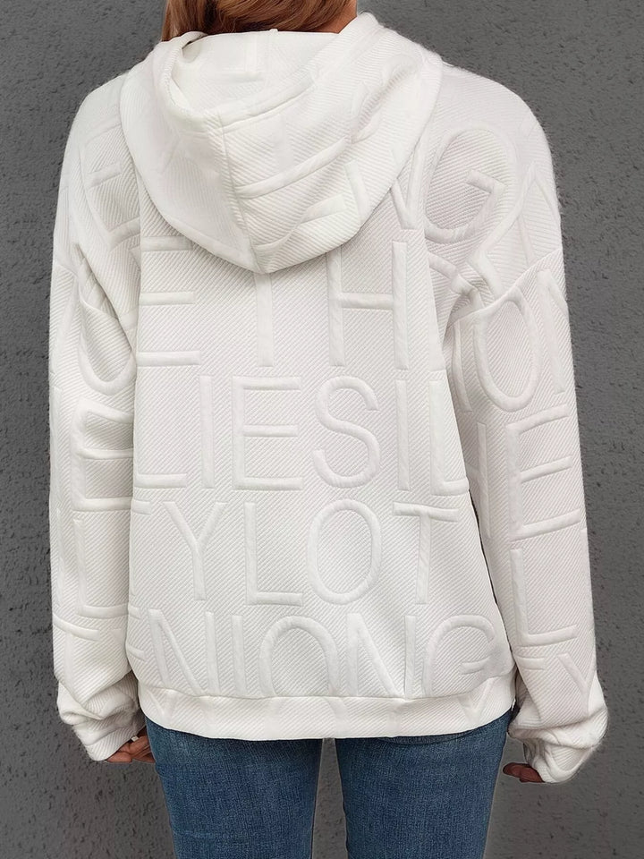 Textured embossed letter pullover hoodie with front pocket