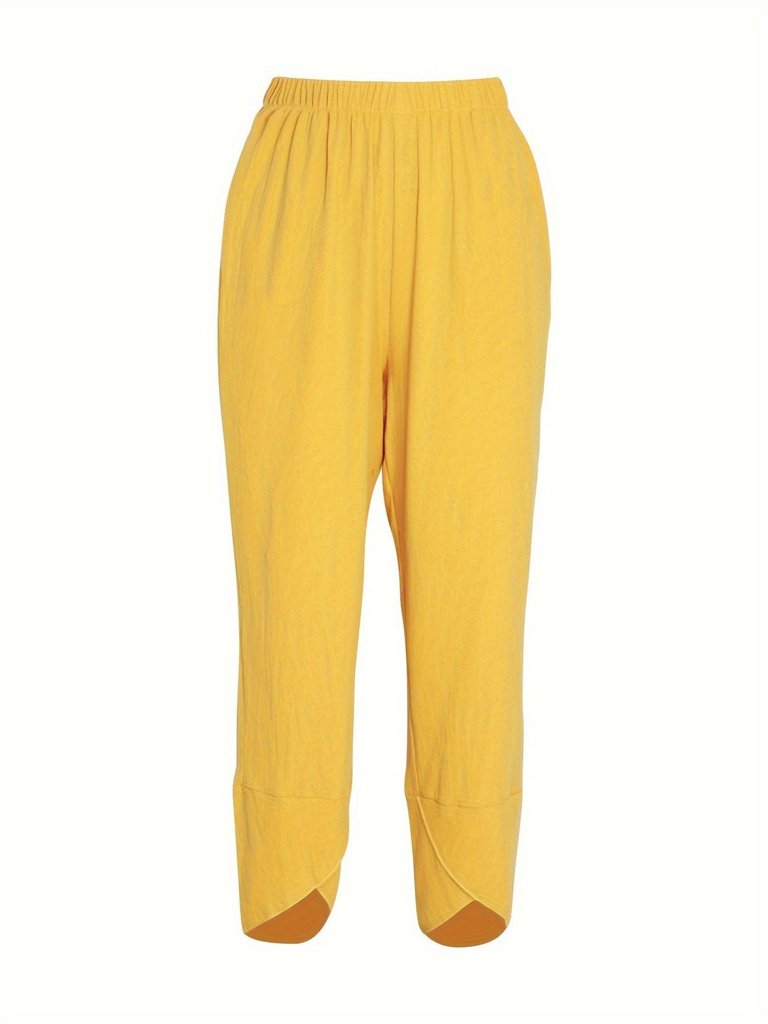 Elastic-waist wide-leg pants with tulip hem and pockets