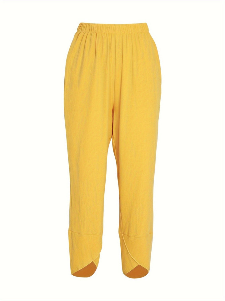 Elastic-waist wide-leg pants with tulip hem and pockets