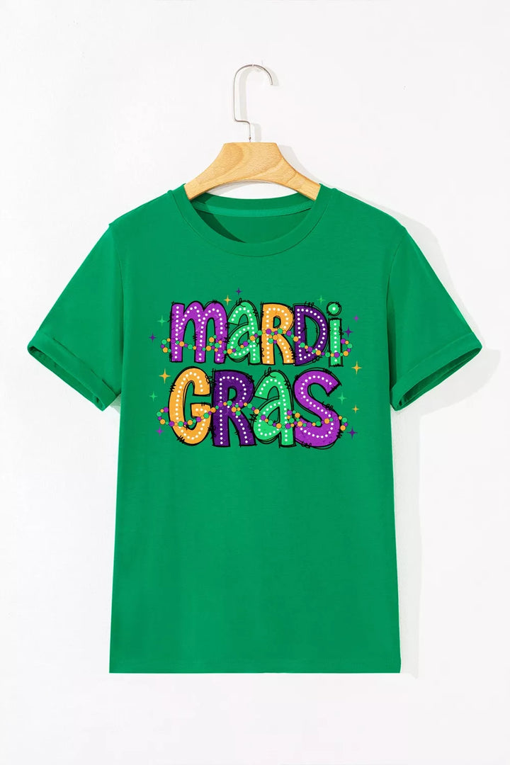 Mardi Gras beaded letter graphic crew neck tee