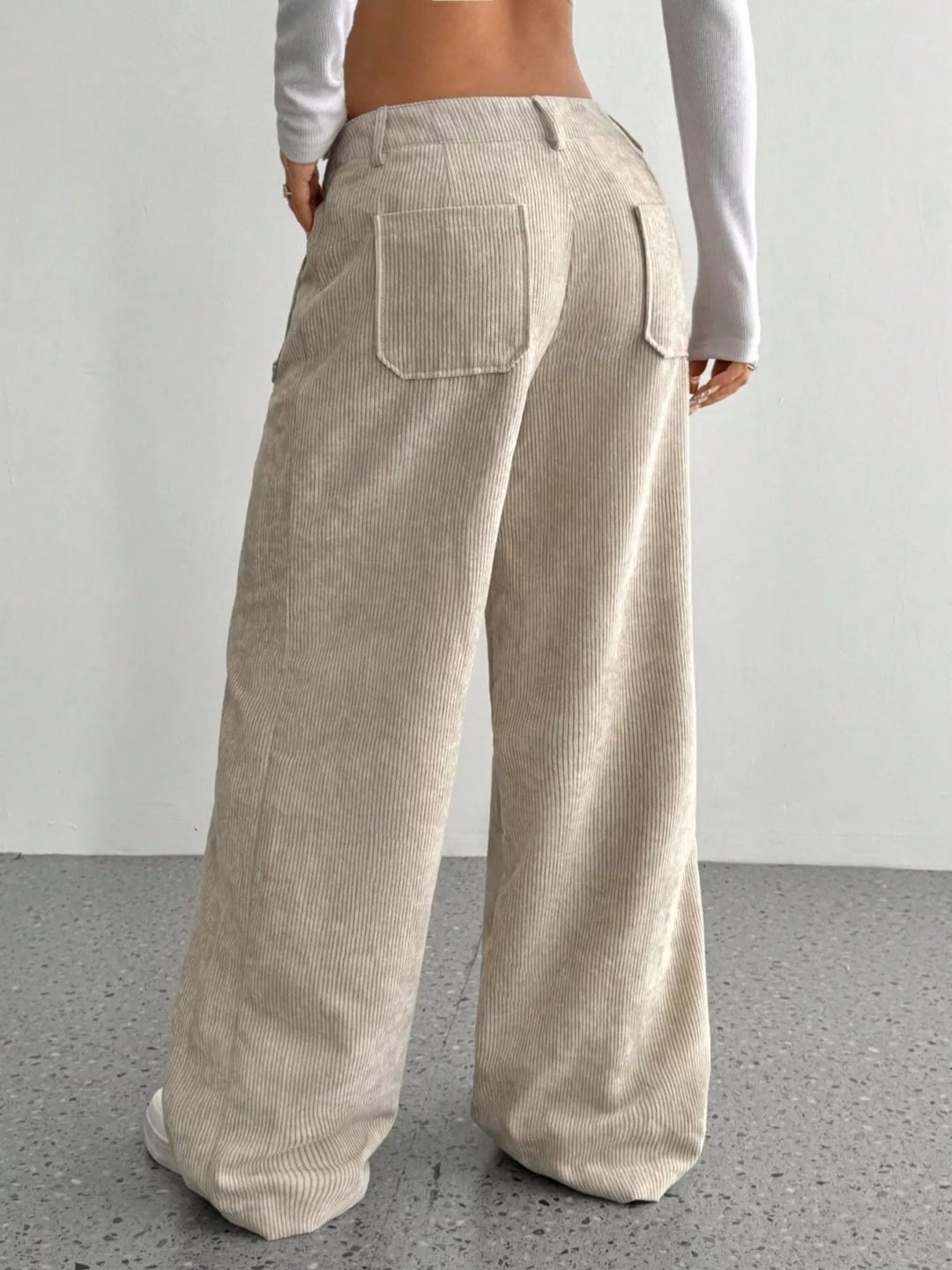 Wide-leg corduroy pants with front patch pockets