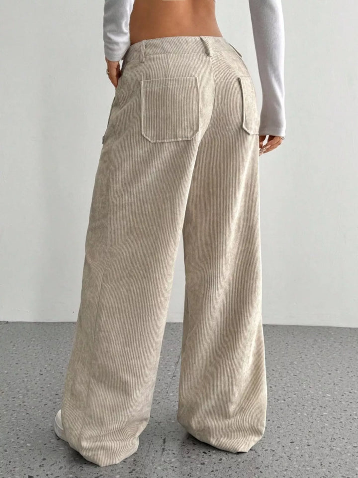 Wide-leg corduroy pants with front patch pockets