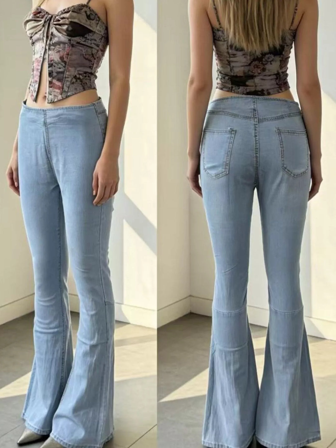 High-rise flare jeans with faded whiskering