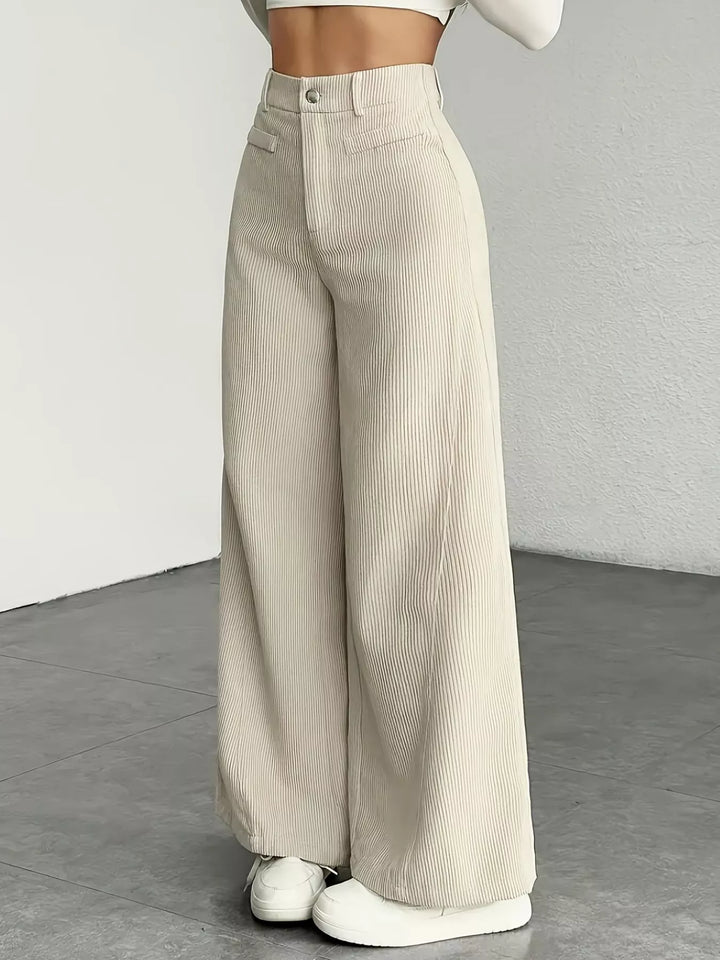 High-rise corduroy wide leg pants with side pockets