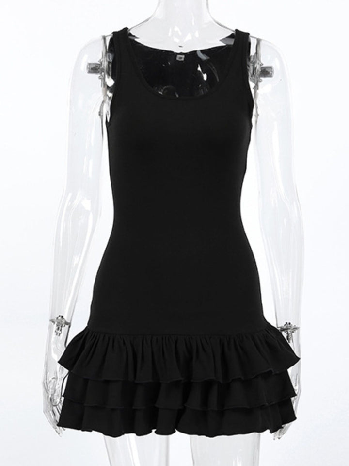 Ruffled tiered hem scoop neck tank top
