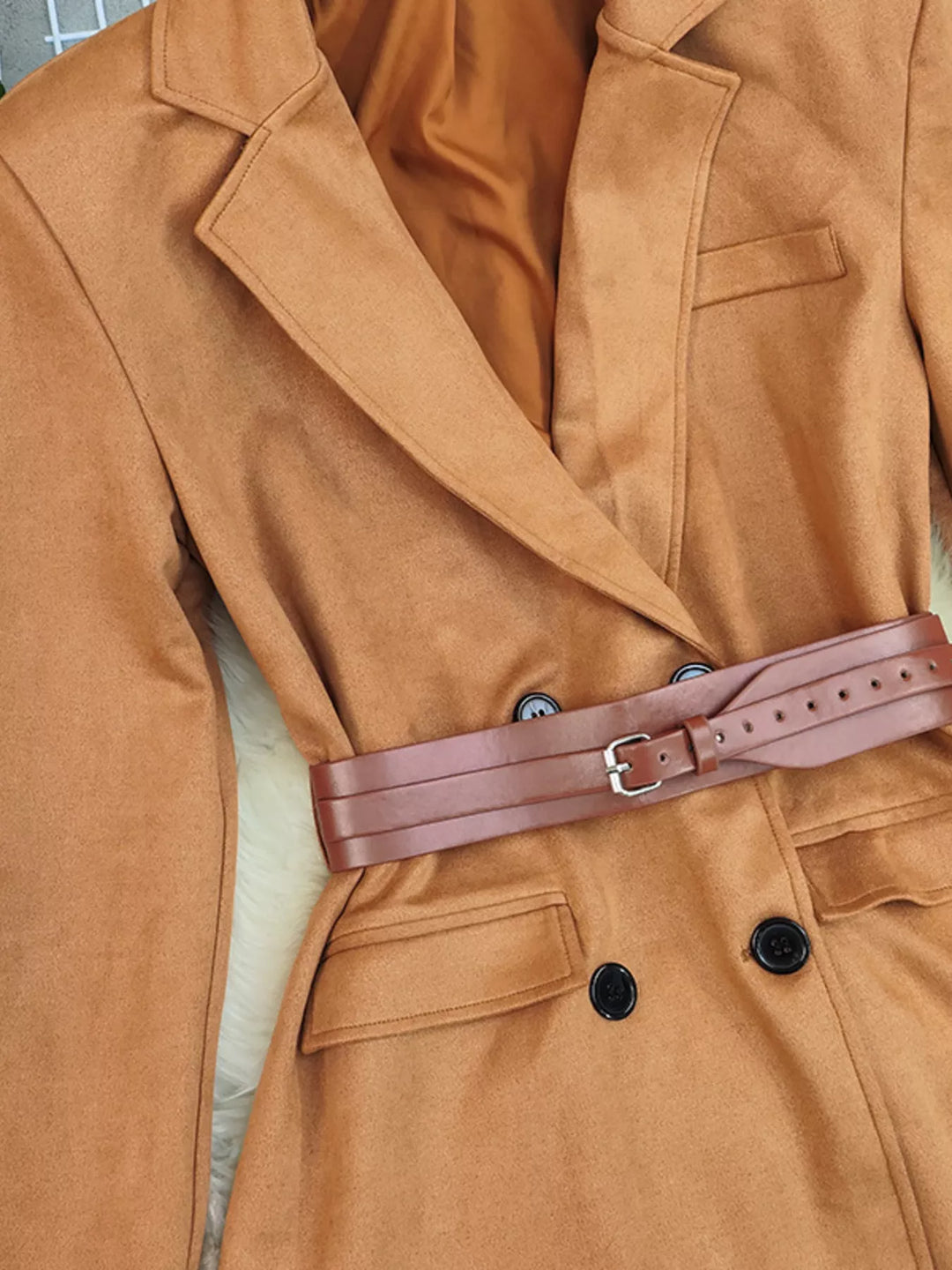 Double-breasted longline blazer with flap pockets