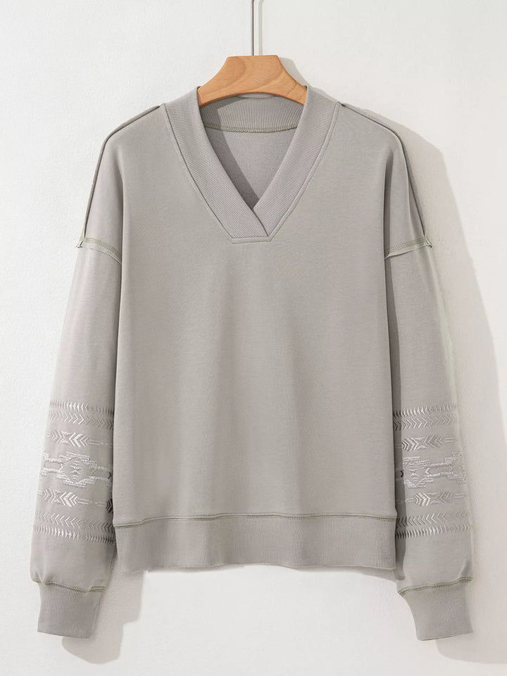 Aztec embroidered Western V-neck pullover sweatshirt