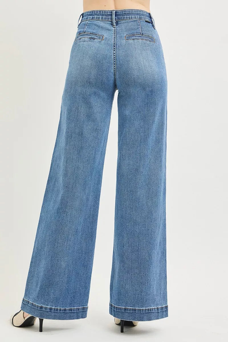 High-rise wide-leg jeans with tummy control waistband