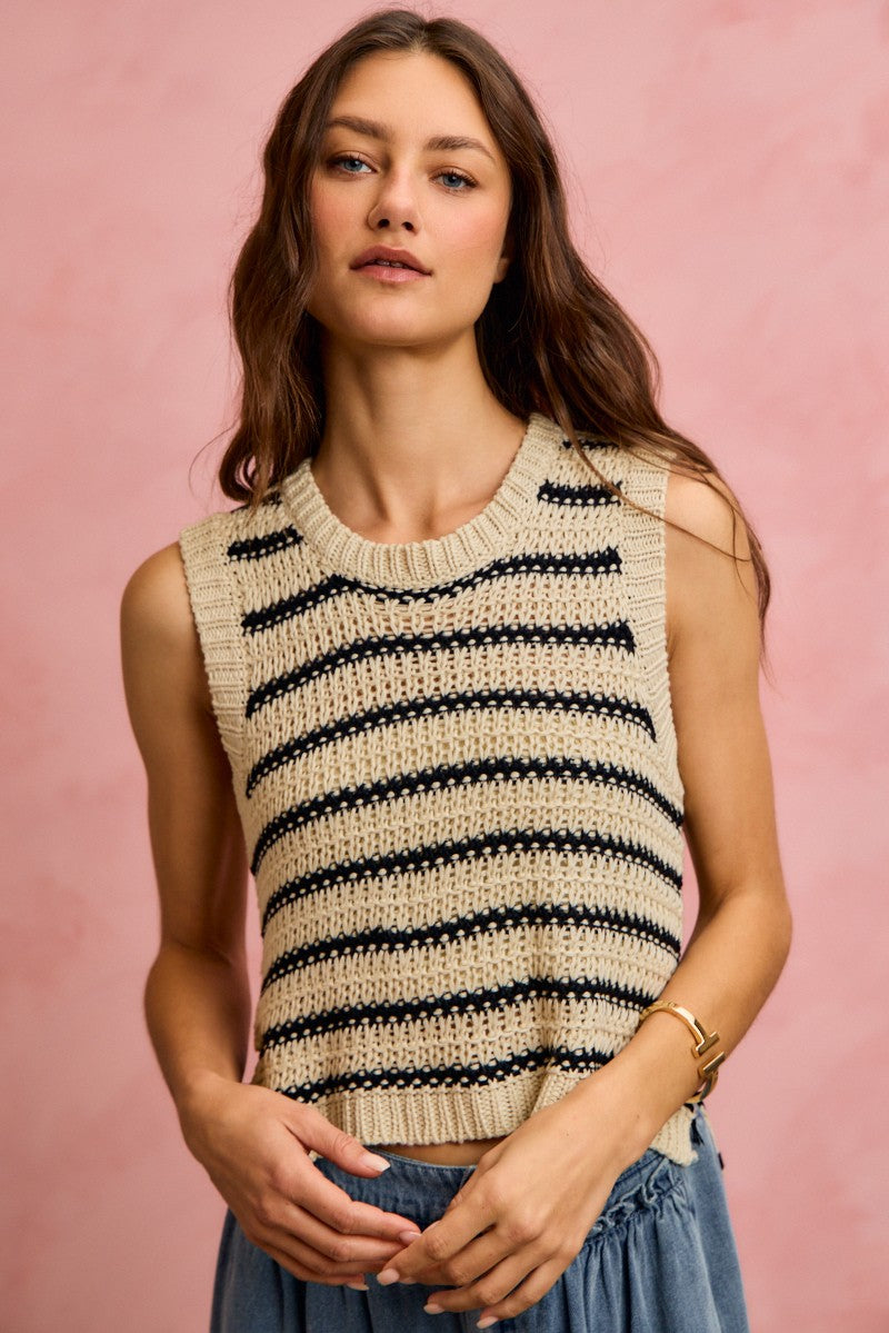 Striped low-gauge knit sleeveless sweater top