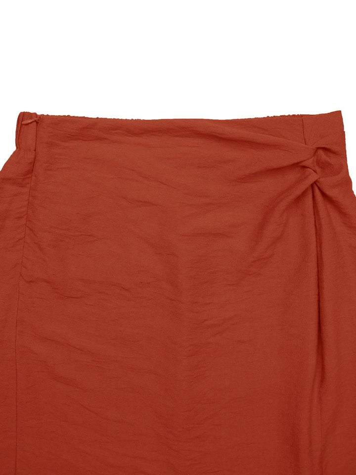 Front-slit midi skirt with twist waist detail