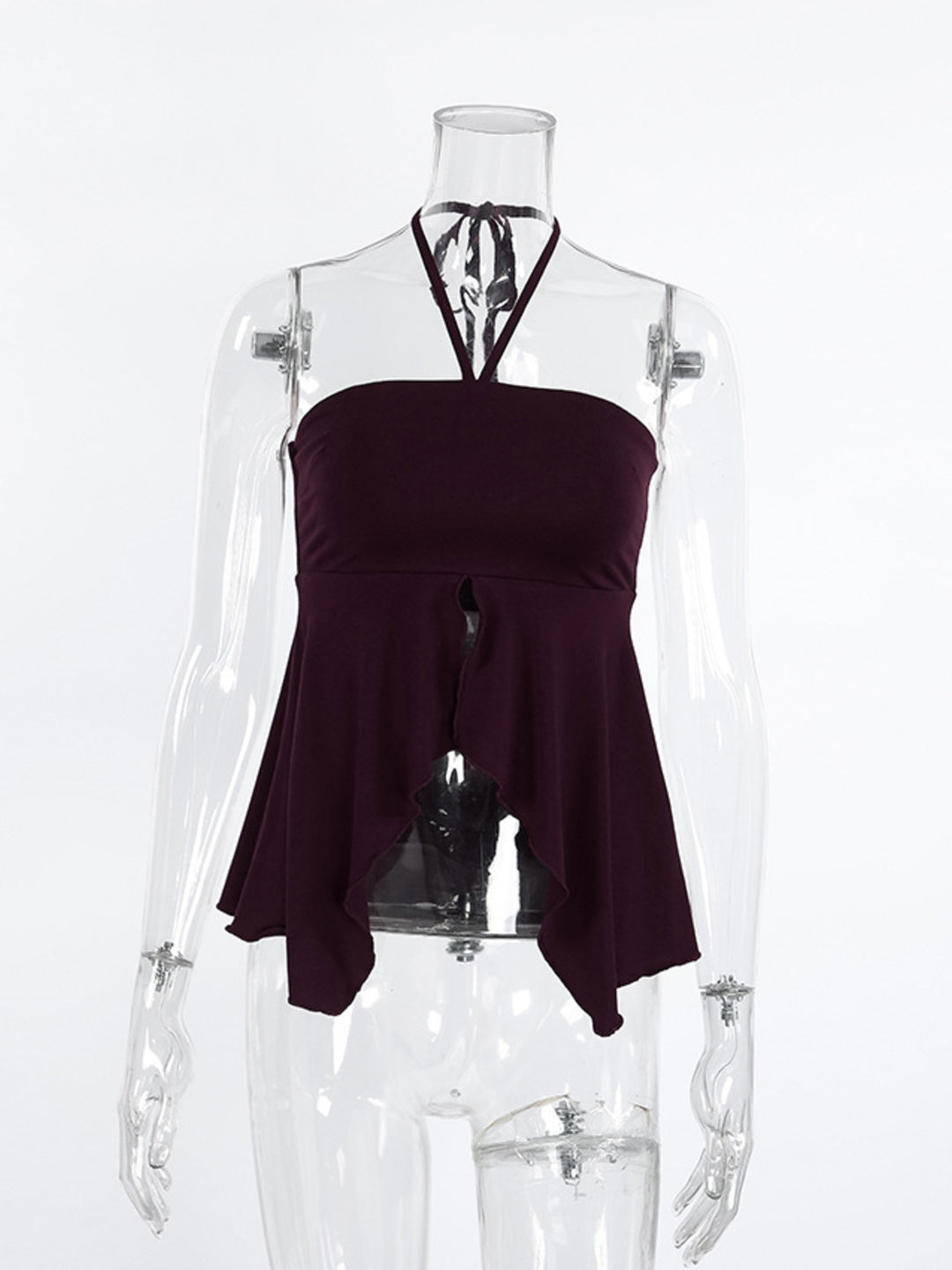 Halter neck cami with asymmetrical split hem