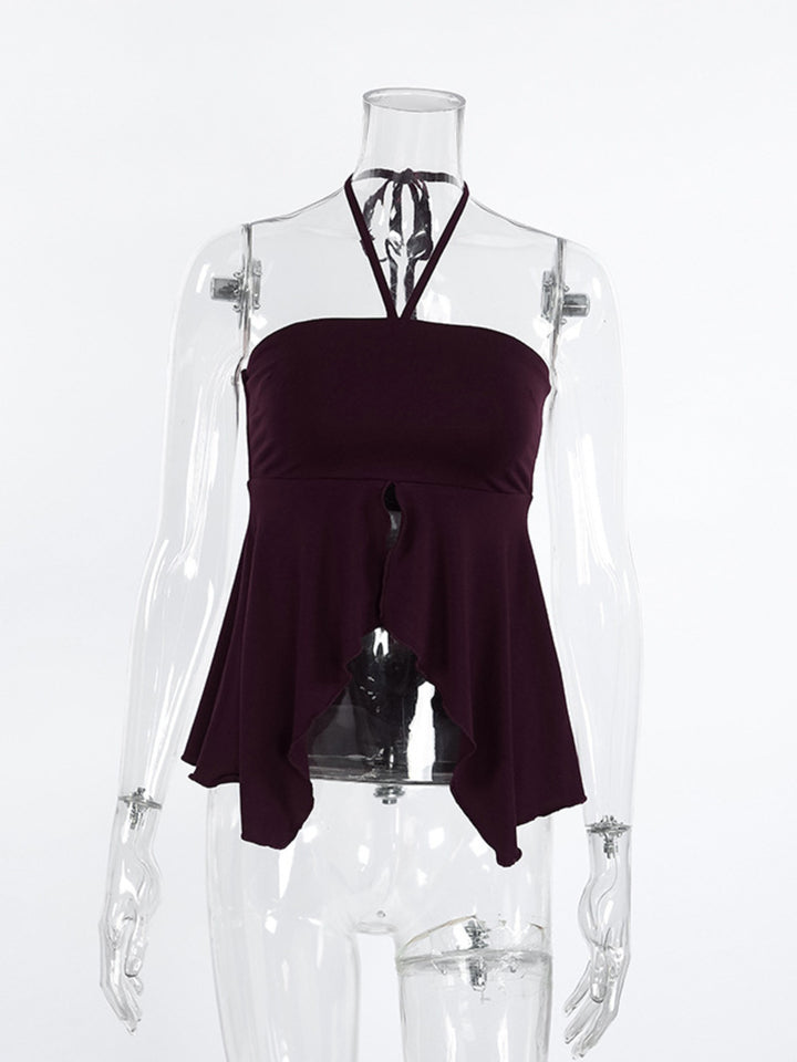Halter neck cami with asymmetrical split hem