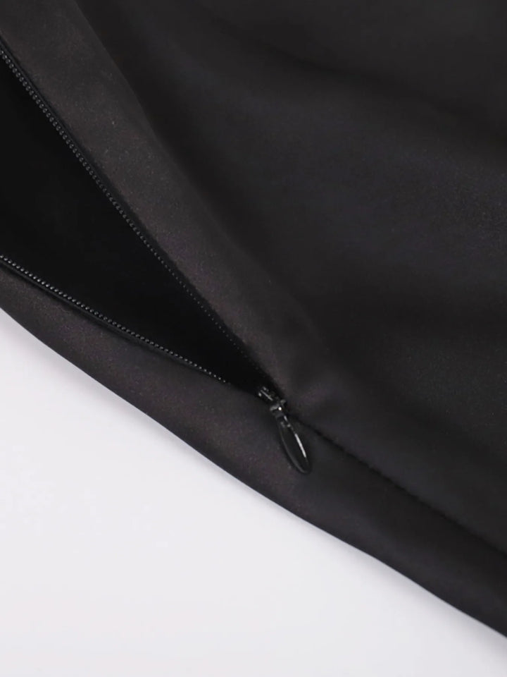 Fitted high-waist satin maxi skirt with flared hem