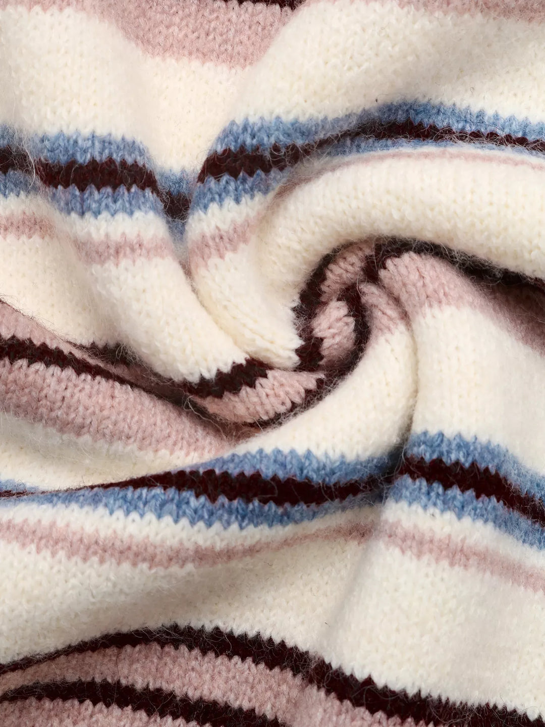 Striped knit polo collar sweater with ribbed trim