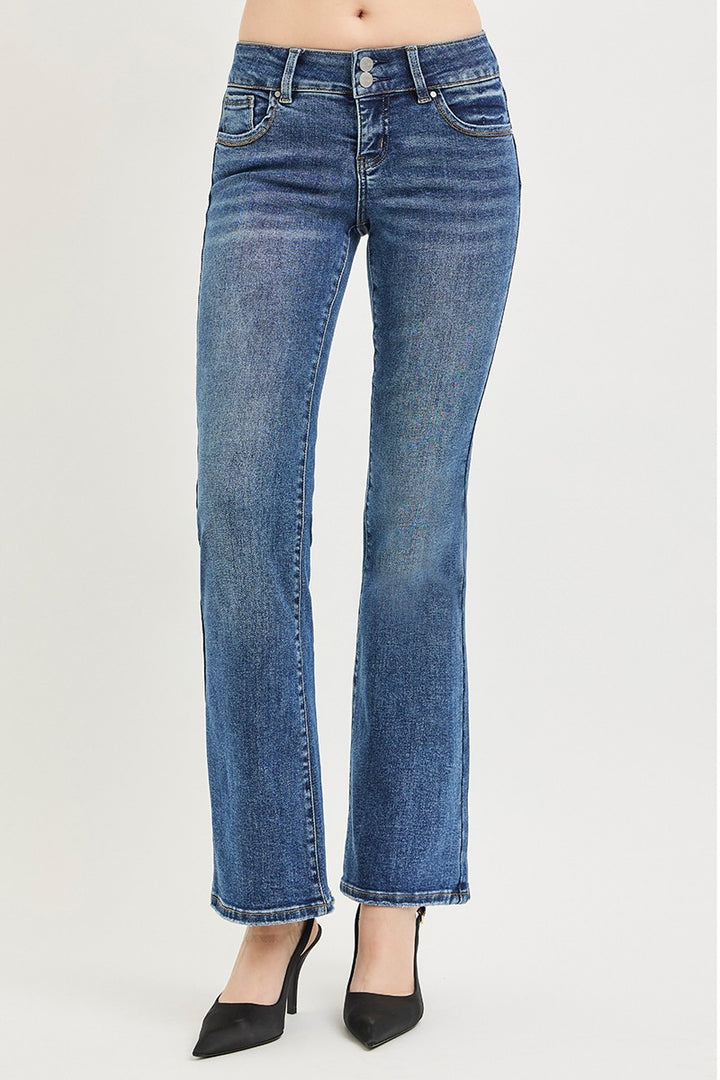 MEDIUM Tummy control low-rise bootcut jeans with double-button waistband
