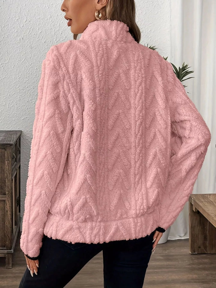 Textured fleece half-zip pullover with kangaroo pocket
