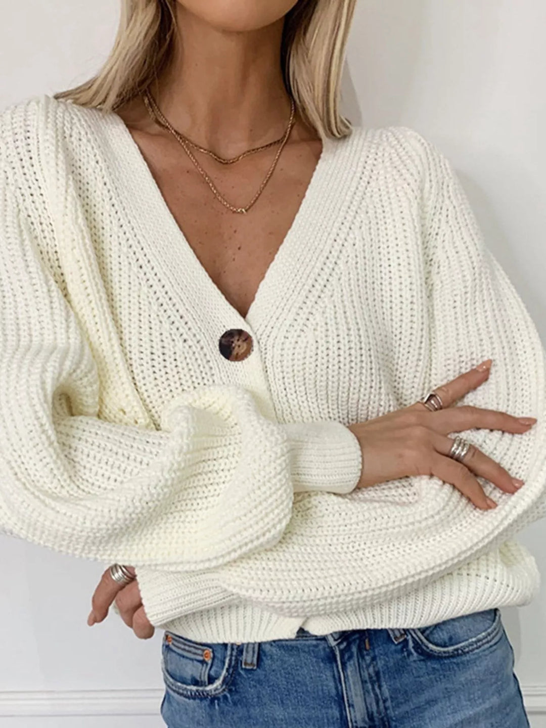 Chunky knit button-down cardigan with tortoiseshell buttons