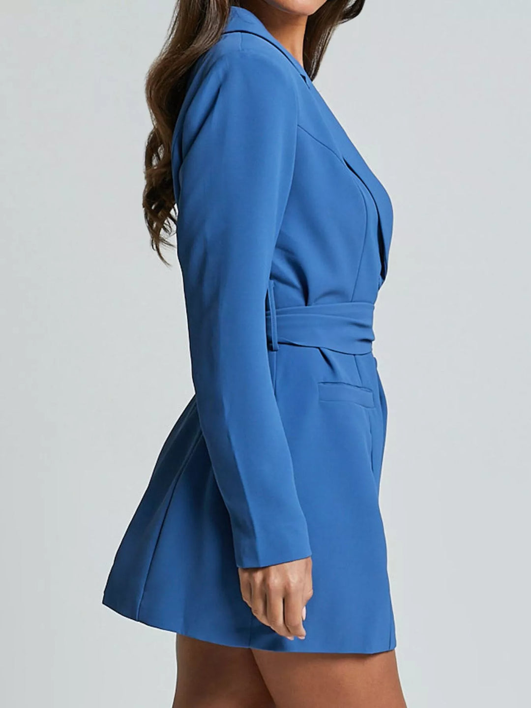 Tie-waist blazer dress with notch lapel and side slit