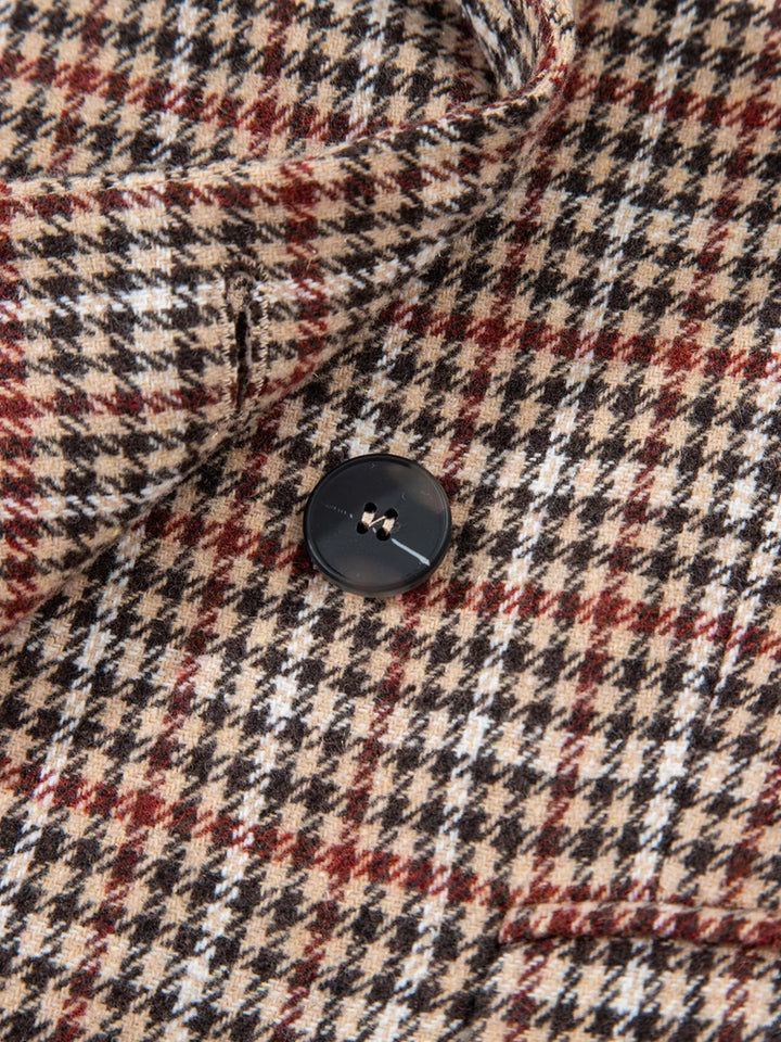 Houndstooth notched lapel longline blazer with buttons