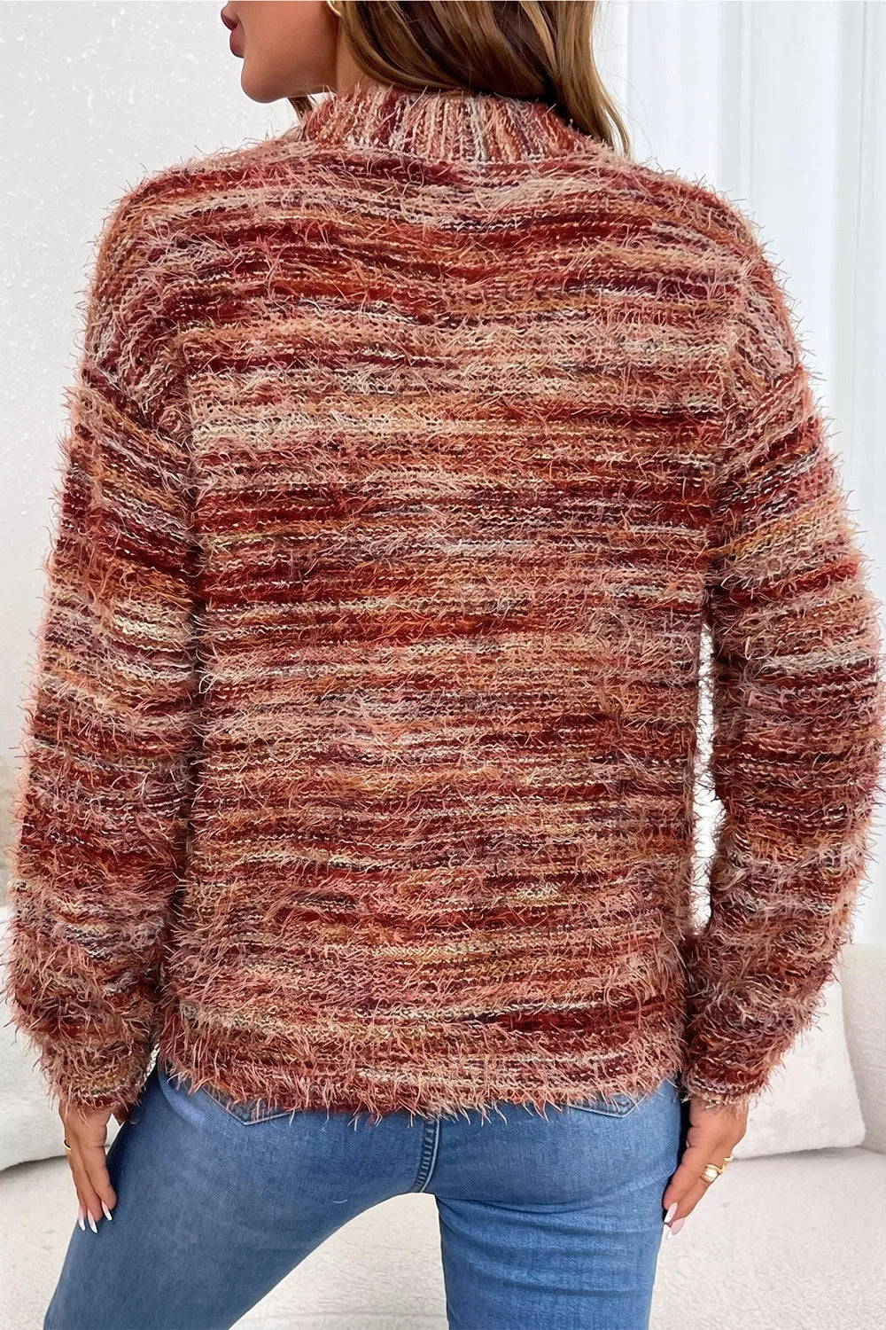 Fuzzy space-dye striped button-front cardigan sweater