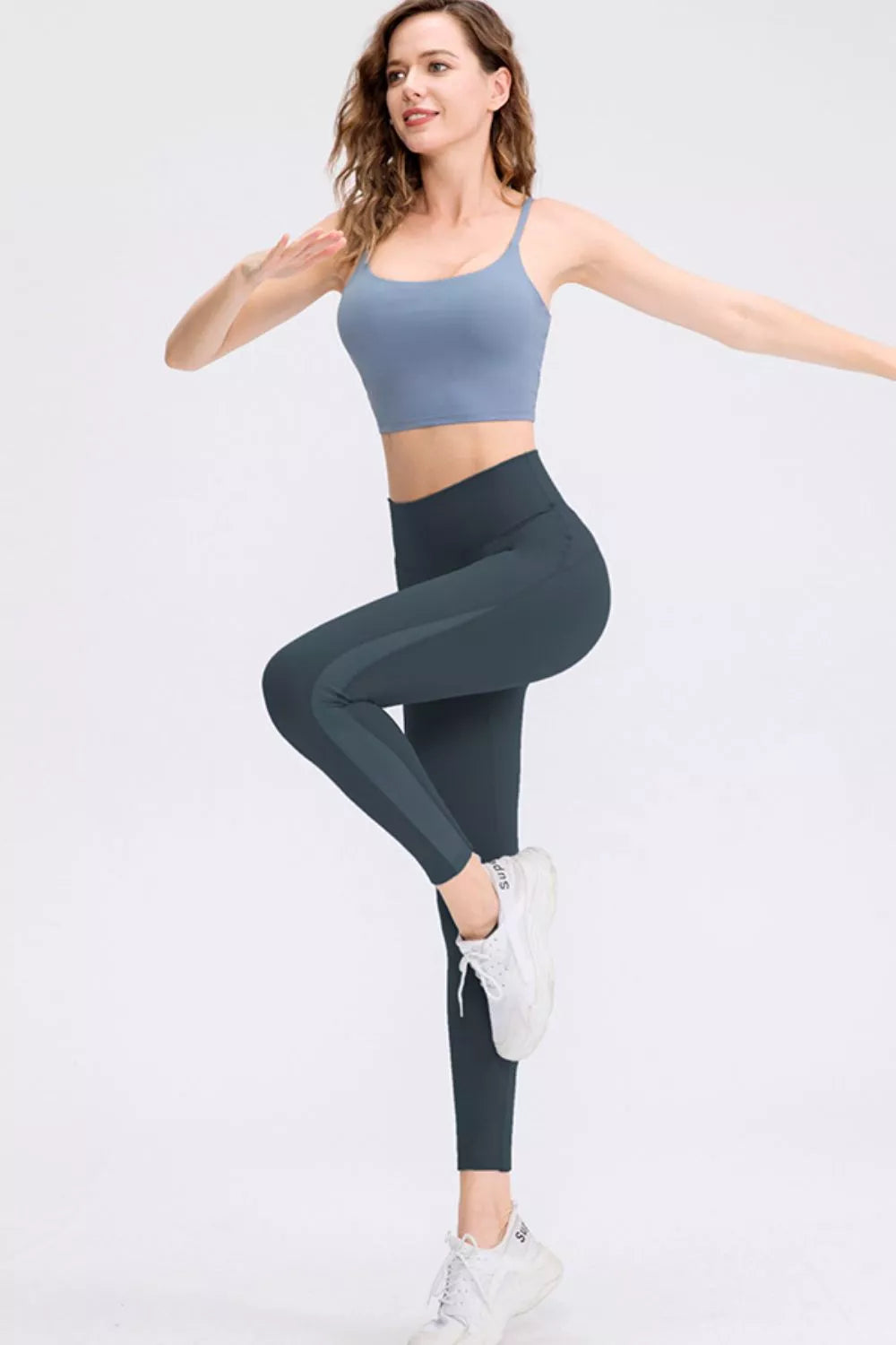 Wide waistband high-rise workout leggings with mesh panels
