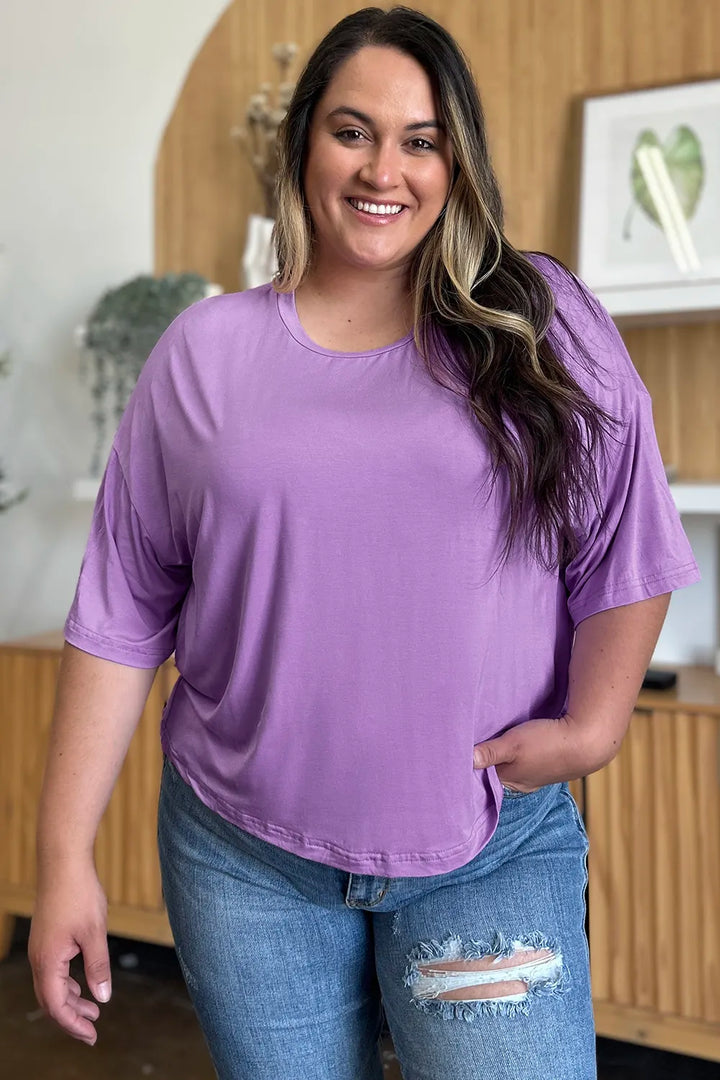 Boxy drop-shoulder round neck bamboo tee