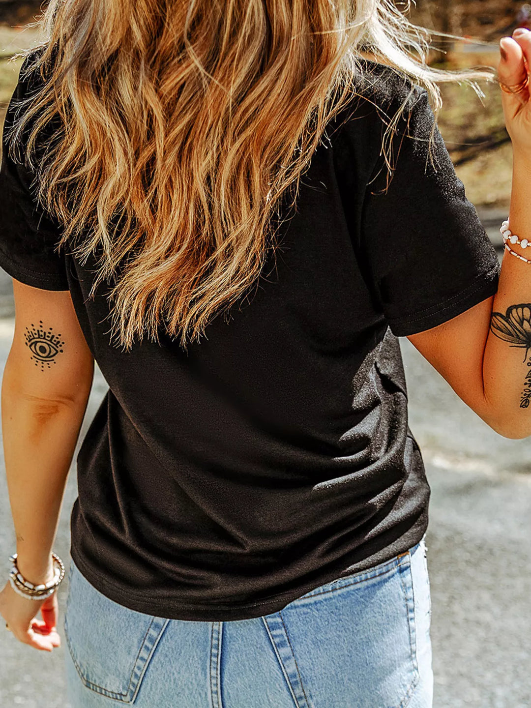 Sequin cherry and bow patch crew neck tee