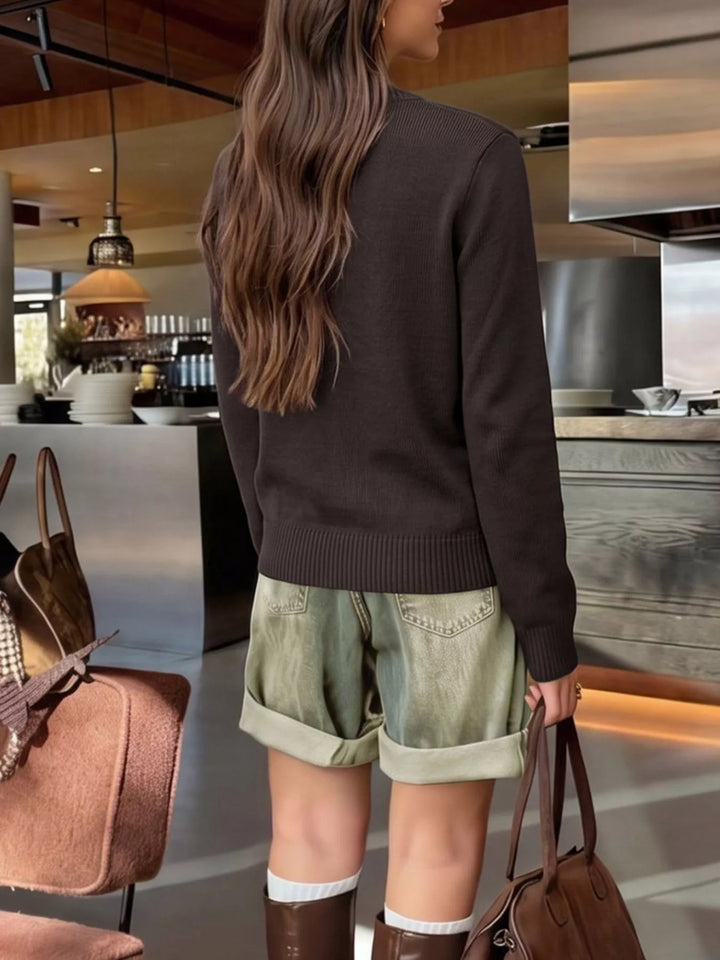 Gold-button knit cardigan with flap chest pockets