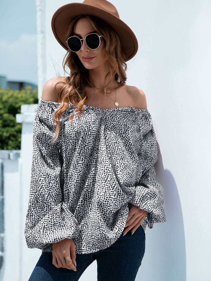 Speckled dot print off-shoulder balloon sleeve blouse