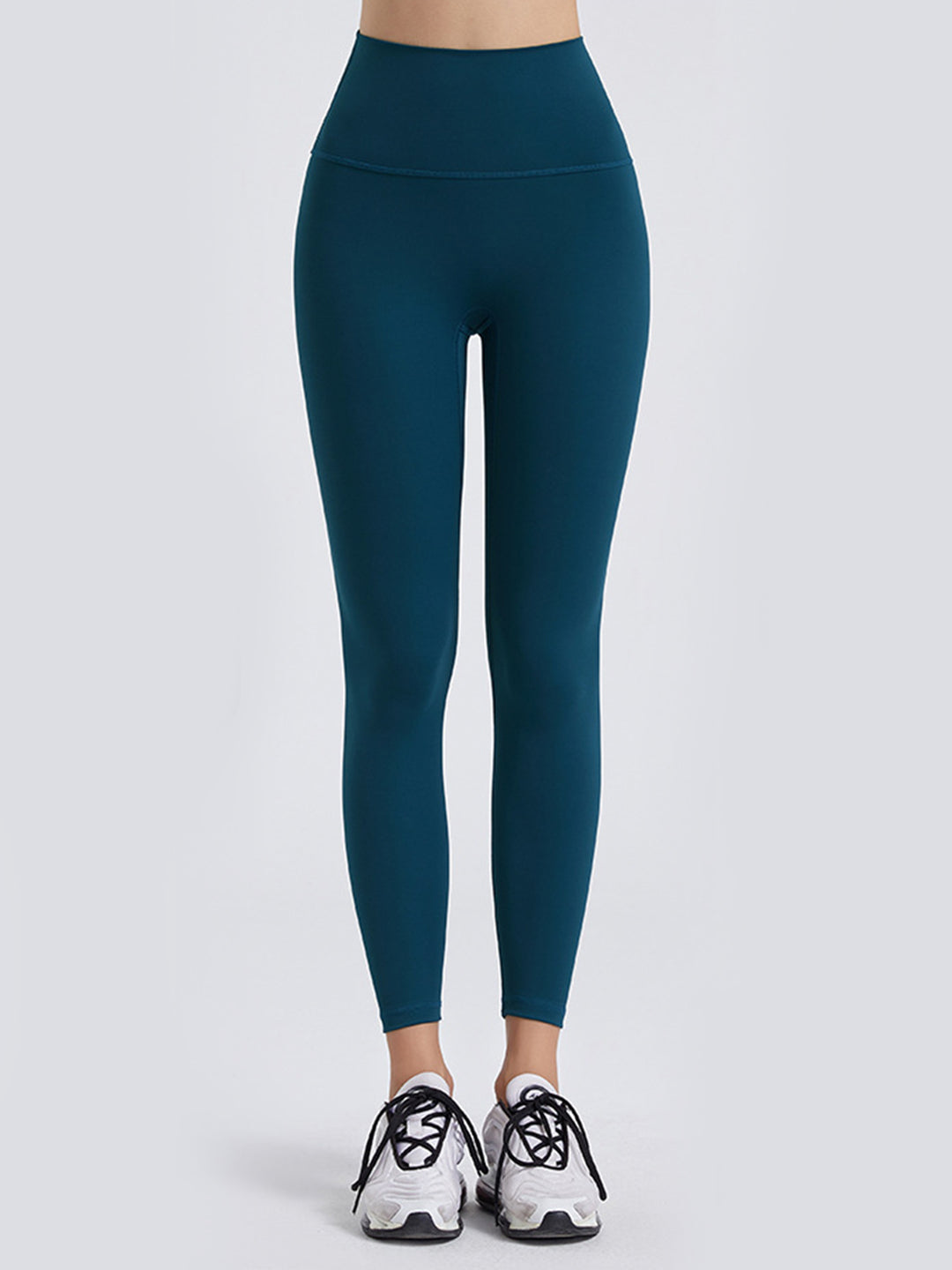 Teal High-rise sports leggings with wide yoke waistband