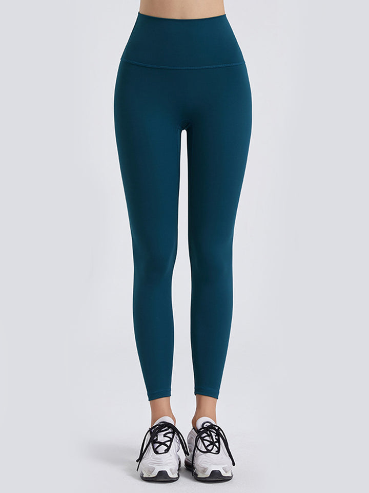 Teal High-rise sports leggings with wide yoke waistband