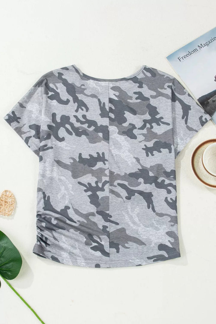 Camo print relaxed short sleeve crew neck tee