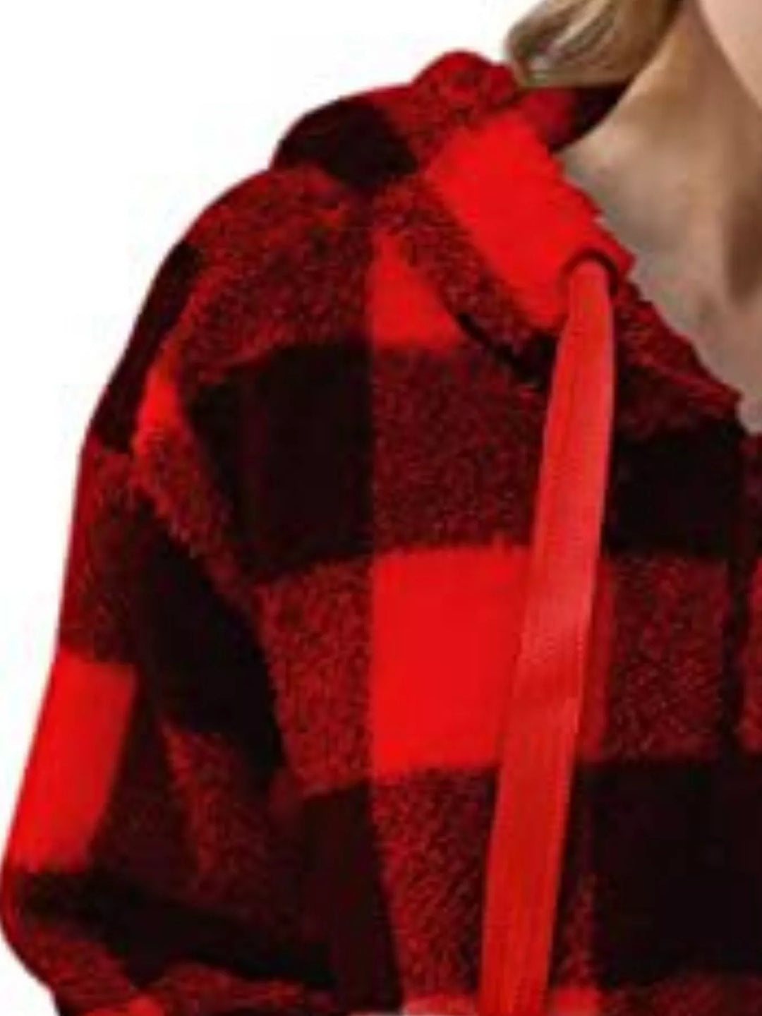 Plaid sherpa quarter-zip hoodie with front pocket