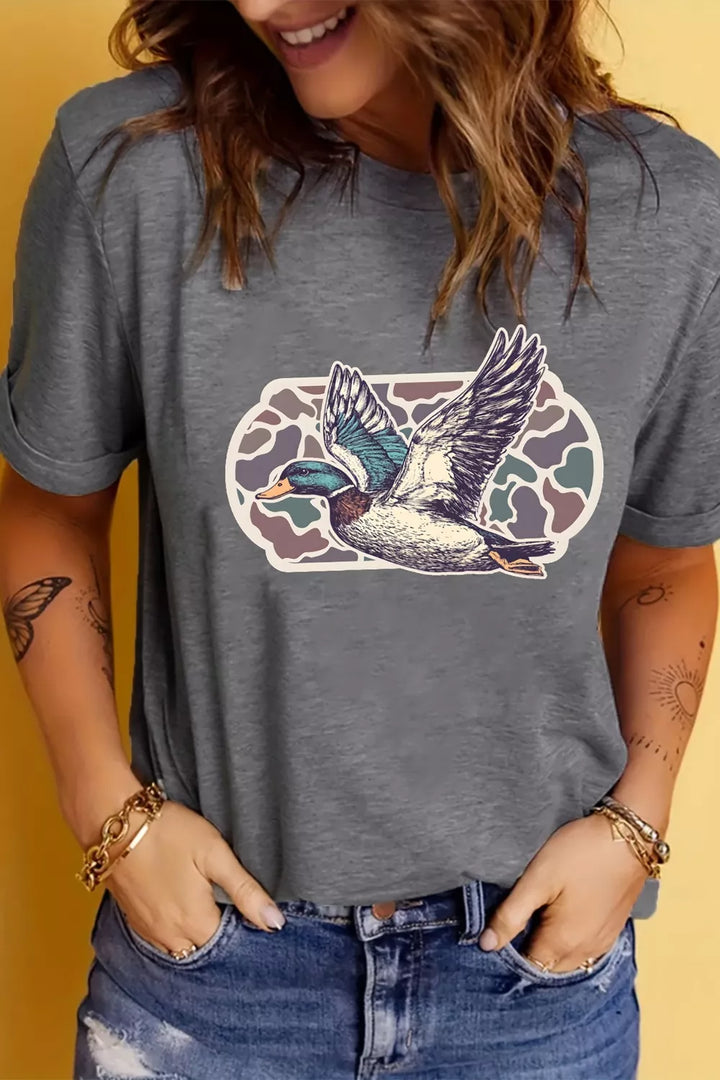 Flying mallard duck camo graphic short sleeve tee