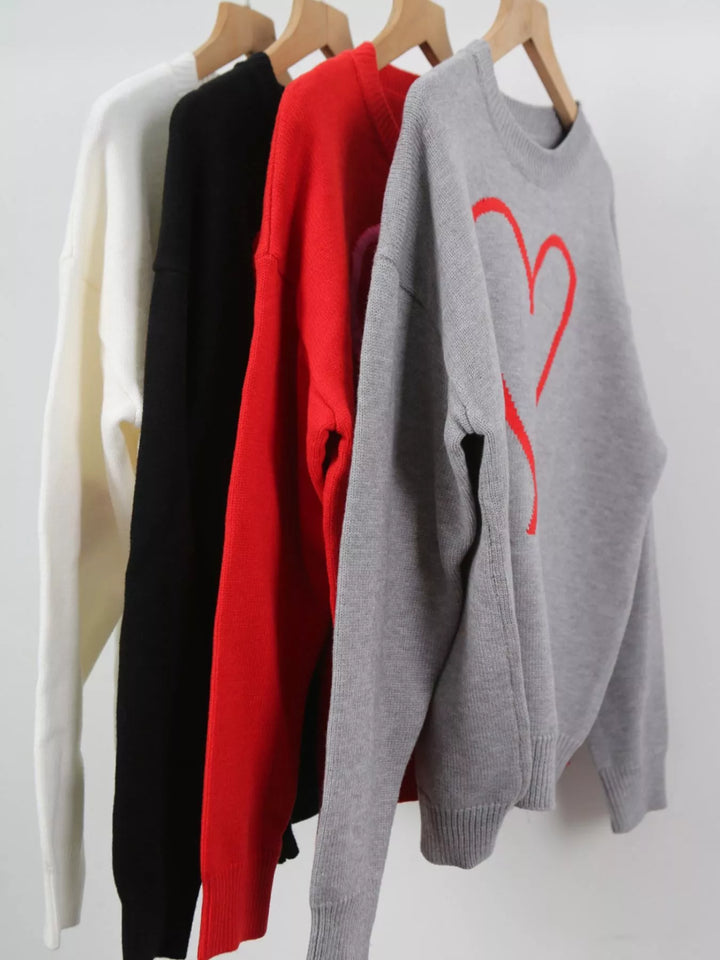 Heart graphic dropped shoulder crew neck sweater