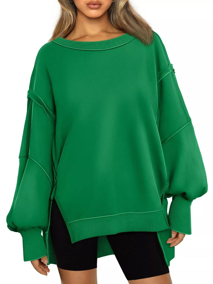 Green Oversized side-slit sweatshirt with exposed seams