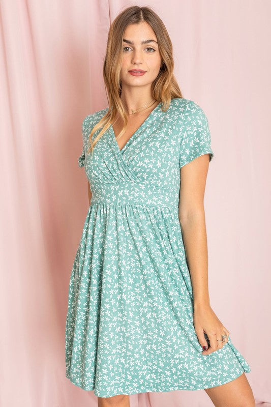 Bellamy Surplice Ditsy Floral Midi Dress in sage - v neck, midi - front view